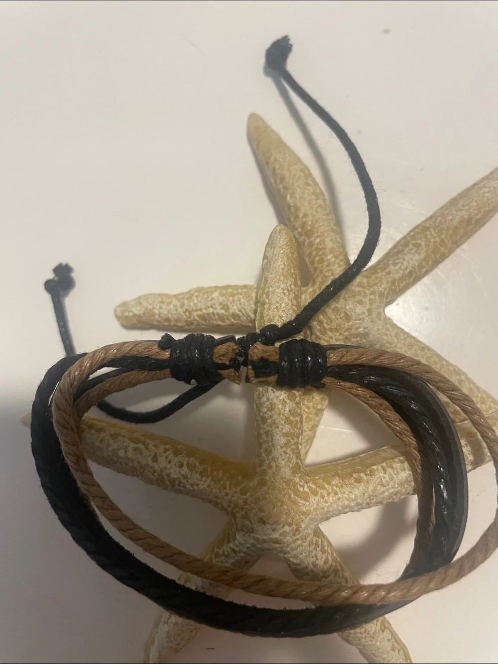 Layered Leather and Cord Bracelet - Black & Brown